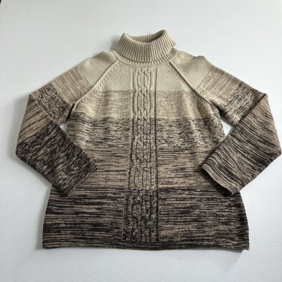 Karen Scott Turtle Neck Sweater Brown Long  Sleeve Cable Knit Womens Size Medium - Picture 1 of 7